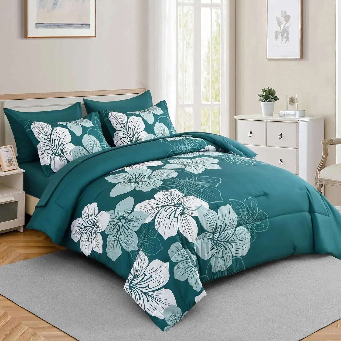 Luxudecor Floral Comforter Set Queen Size Home Fusion