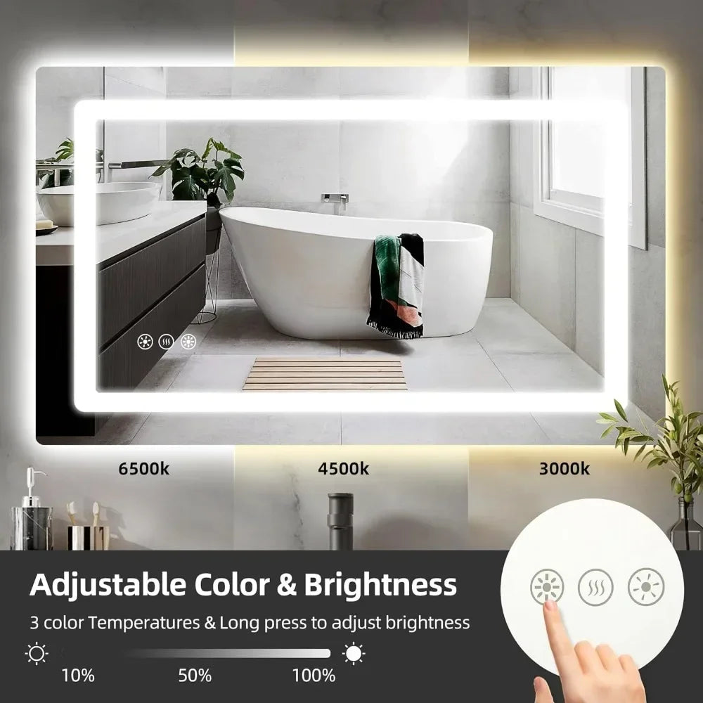 Mirror cabinet, bathroom vanity mirror, wall mirror with light, dimmable front and rear mirrors, double LED lights anti-fog Home Fusion
