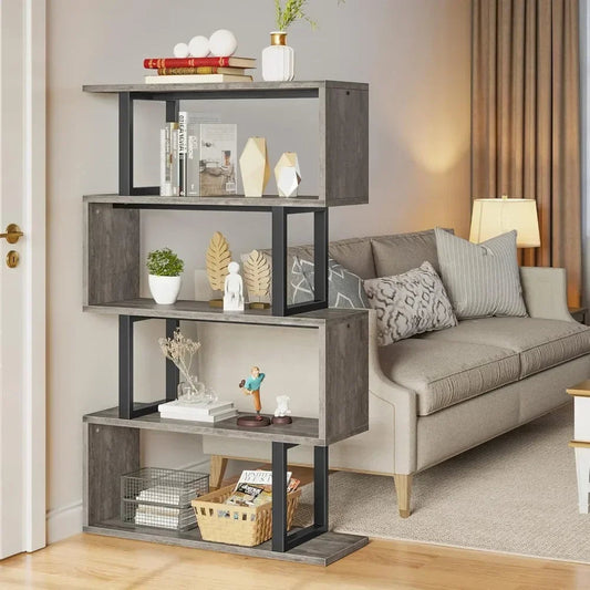 5-Tier Bookshelf and File Cabinet with Charging Station, Mobile Storage Furniture for Home Office Organization Home Fusion