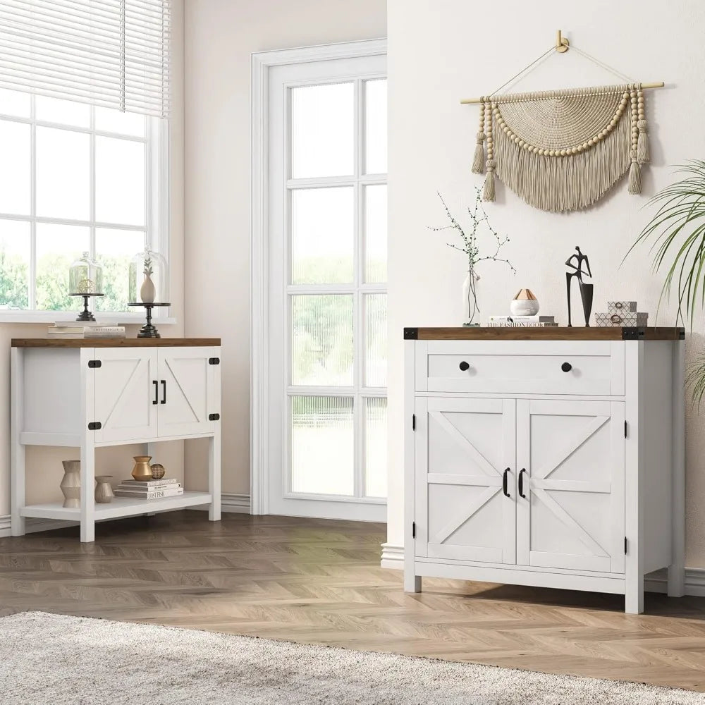 Modern Farmhouse Buffet Sideboard with Drawer and Adjustable Shelf, Barn Door Storage Cabinet forBathroom, Entryway Home Fusion