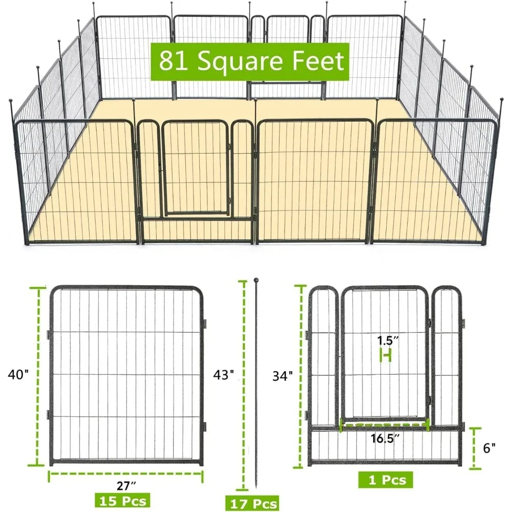 16 Panels 36ft×40in Decorative Garden Metal Fence with 2 Gates Outdoor Landscape Animal Barrier Dog Pet Fencing for Patio Yard - Home Fusion