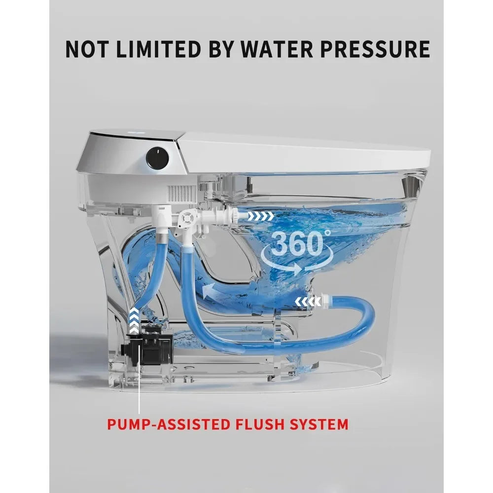 Smart Toilet, Pump-assisted Flush, Foot Sensor Operation, Warm Water, Heated Seat, Air Dryer, Automatic Intelligent Toilets Home Fusion