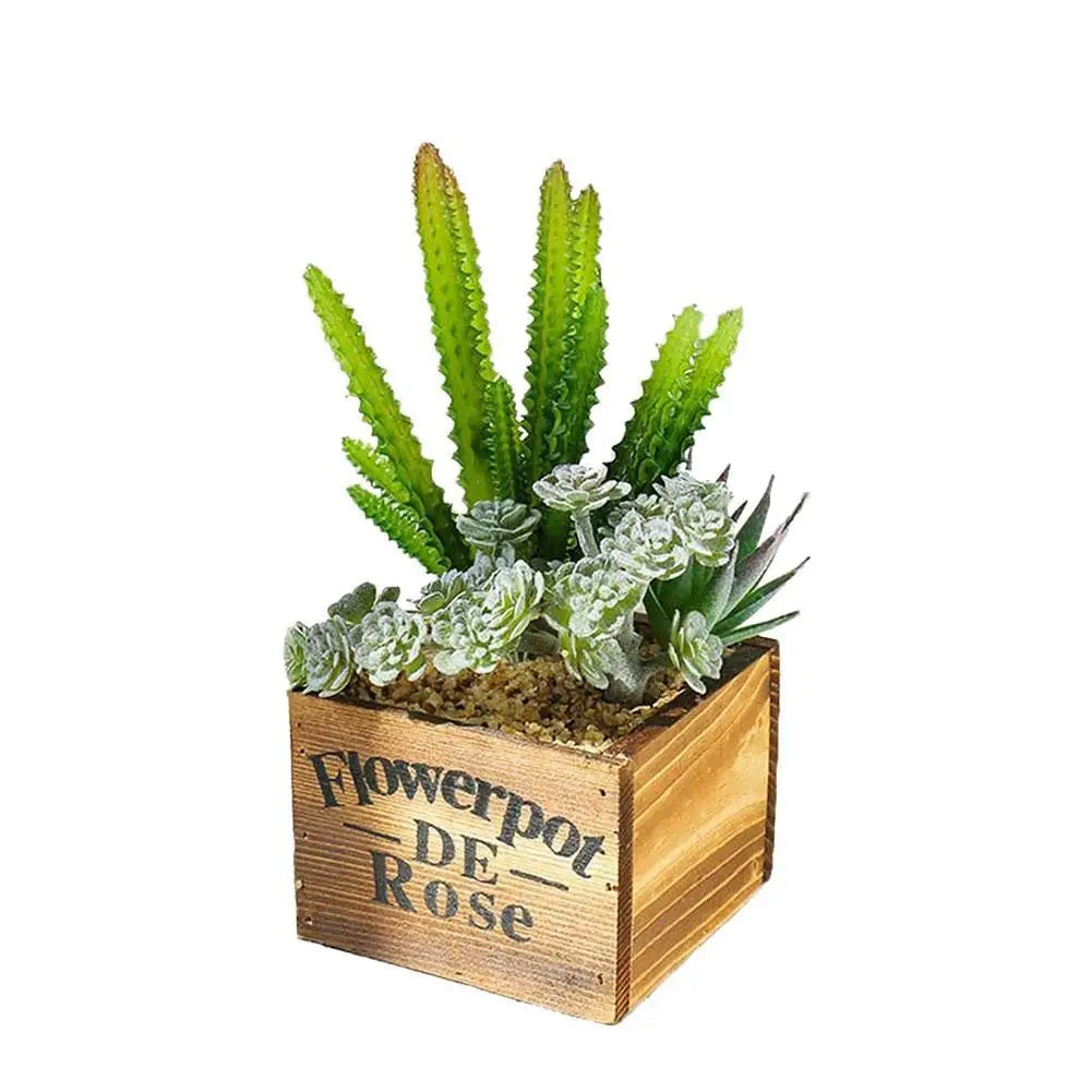 Artificial Succulents Wood Potted,Realistic Fake Succulents Plants in Pots Decorative for Indoor Outdoor - Home Fusion