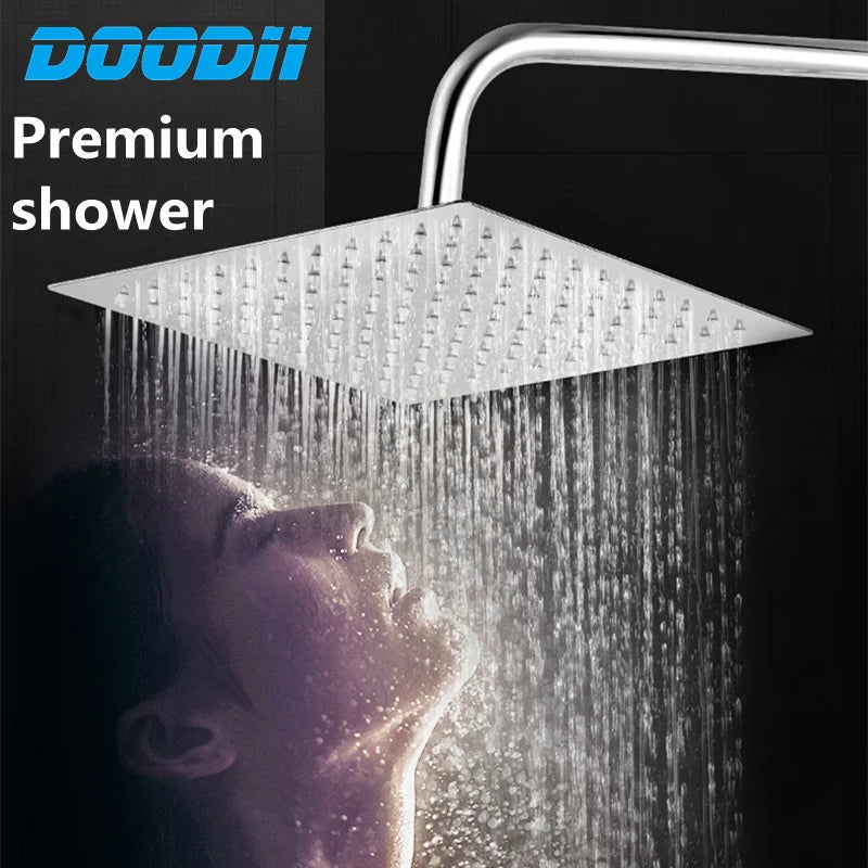 DOODII Removable Shower Heads Stainless Steel Square Round Rainfall Shower Head High Pressure Handheld Bathroom Accessories Home Fusion