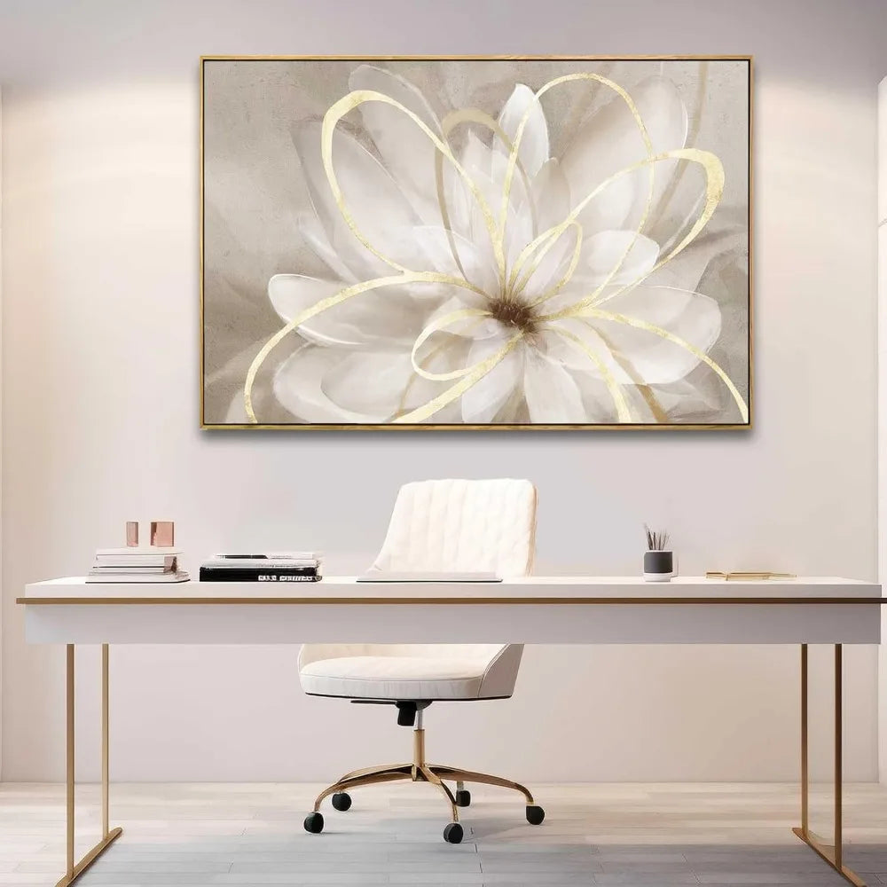 Living room flower wall art 32x48 inch gold large artwork painting. Home Fusion