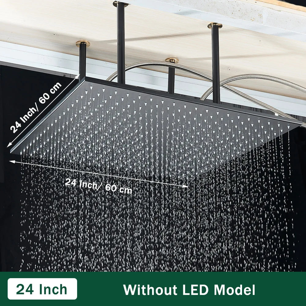 Rozin LED Matte Black Shower Head 40*80cm Large Size Rainfall Shower Heads Ceiling Mounted with Installation Arm for Bathroom