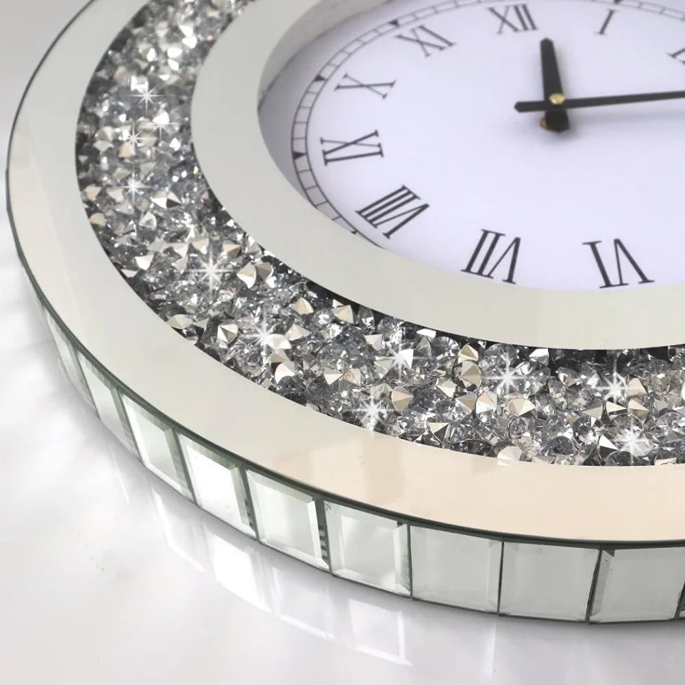 Wall Decororation Crystal Sparkling Diamond Mirror Large Wall Clock for Wall Decoration Living Room Decoration Home Decor Clocks Home Fusion