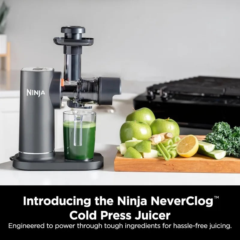 Ninja JC151 NeverClog Cold Press Juicer, Powerful Slow Juicer with Total Pulp Control, Countertop, Electric, 2 Pulp Functions Home Fusion