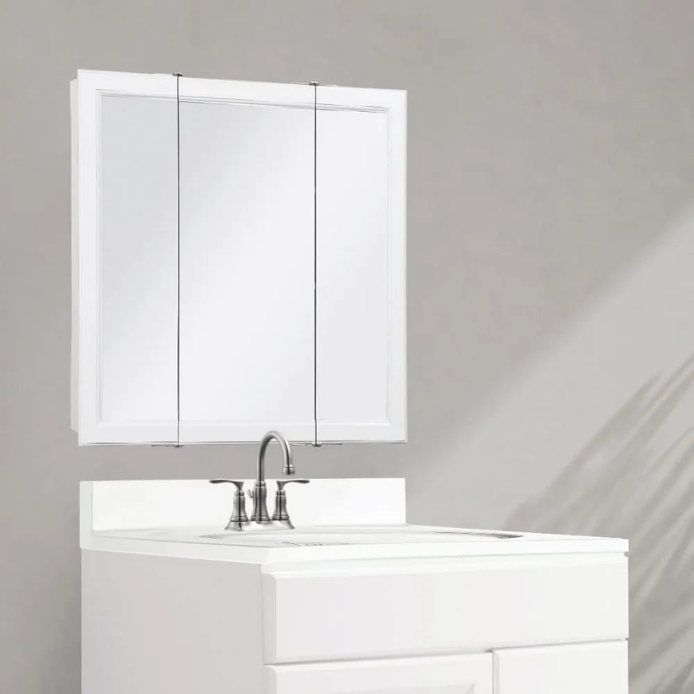 Mirror Cabinet, Durable White Assembly Frame, Bathroom Wall Cabinet with Mirrored Doors, 36" – 4.75" x 36" x 30", White Home Fusion