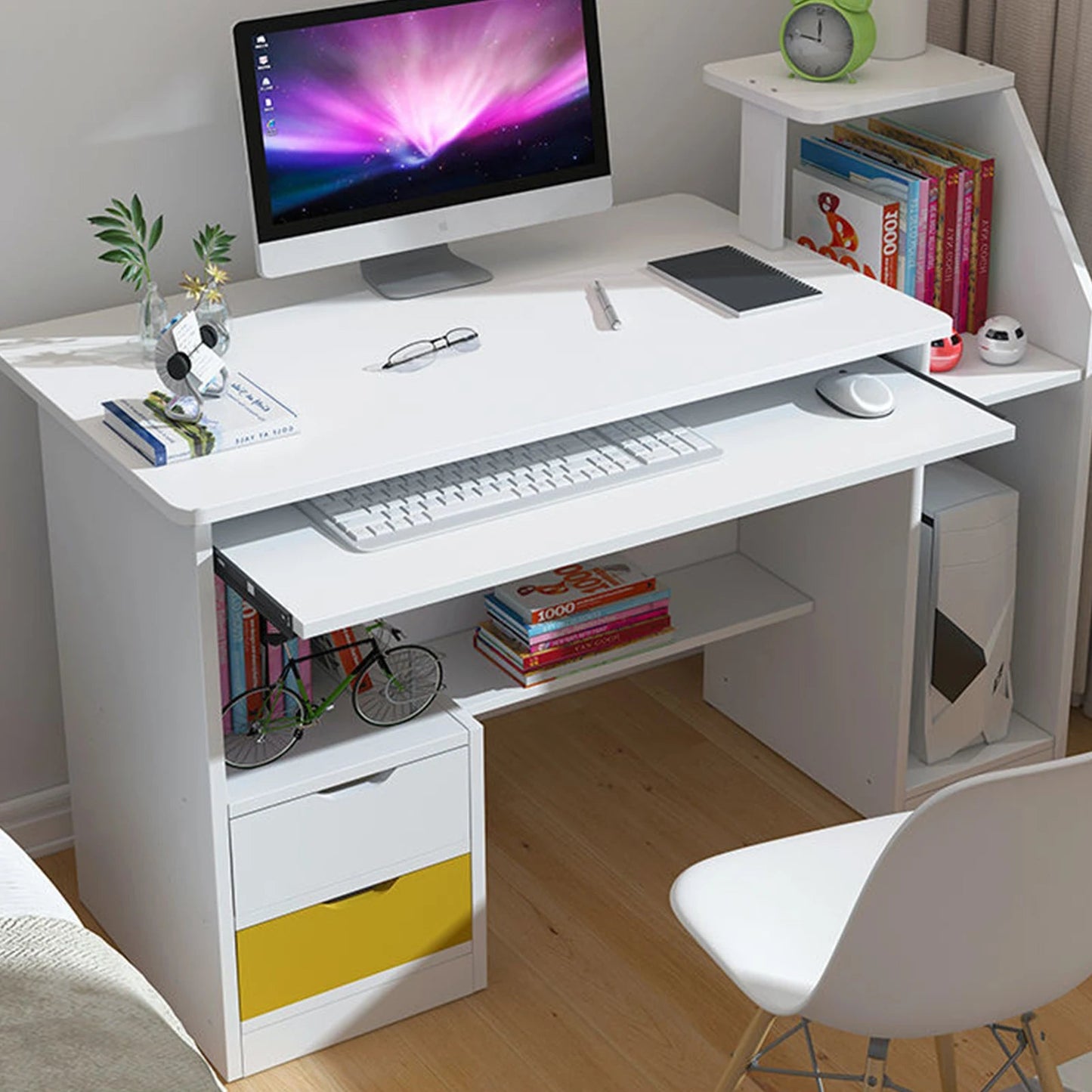 Room Desk Study White Multipurpose Home Office Computer Writing Desk Furniture Table Desks Reading Gaming Desktop Bedroom Wood Home Fusion