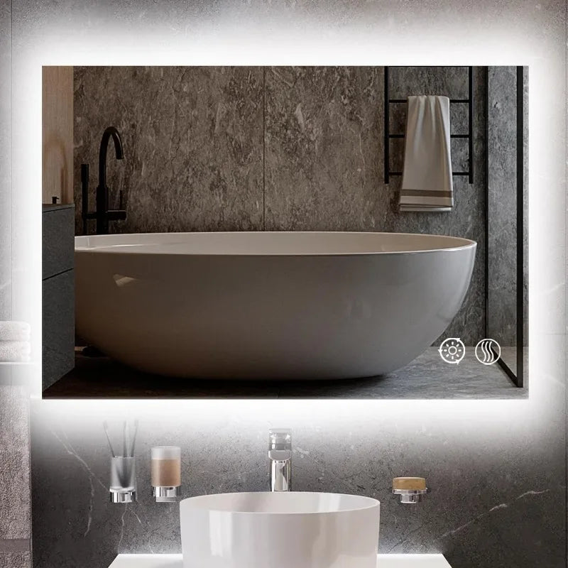 LED Mirror for Bathroom with LED Lights Anti-Fog Dimmable 3 Colors Front and Backlit Lights LED Bathroom Home Fusion