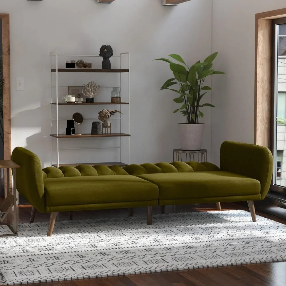 living room Sofa Futon - Premium Upholstery and Wooden Legs - Green couch sofas Home Fusion