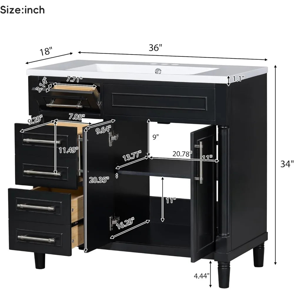 Bathroom Vanity with Sink, Free Standing Single Basin Vanity Set with A Tip-Out Drawer, Cabinet with Basin for Bathroom - Home Fusion