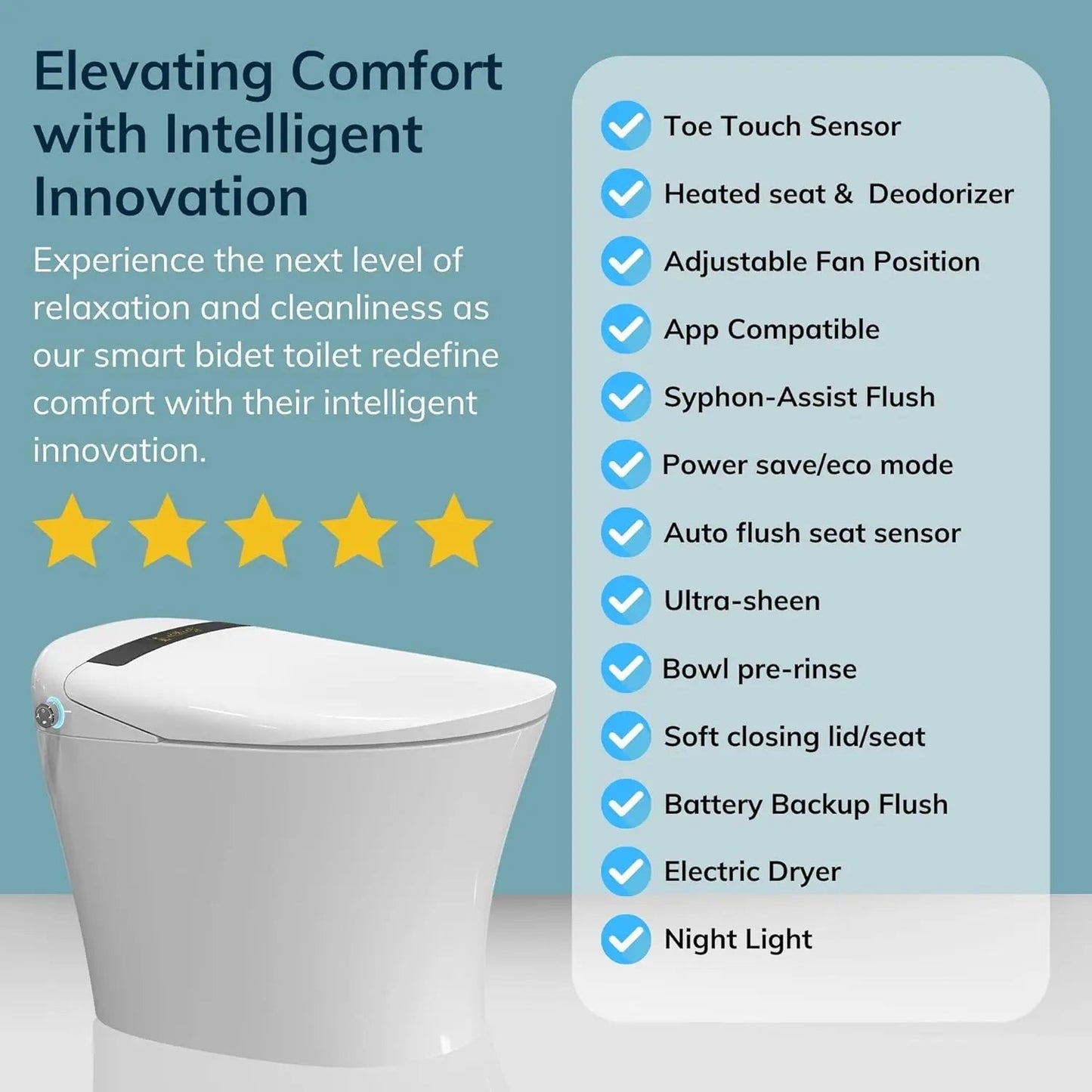 Electronic Bidet Toilet Tankless Toilet with Heated Seat Flush and Advanced Toe Touch Technology Smart Toilet for Bathroom - Home Fusion