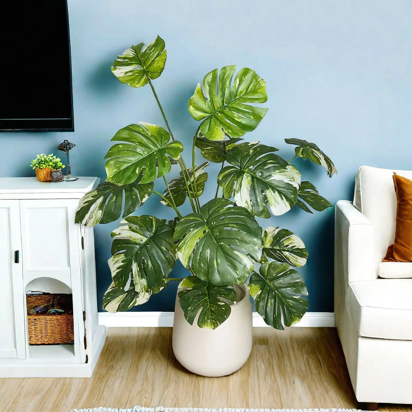 100CM Monstera Plant Plastic Leaf Fake Plant Potted Ornamental Indoor Artificial Plant With Black Pot For Home Decor Office Home Fusion