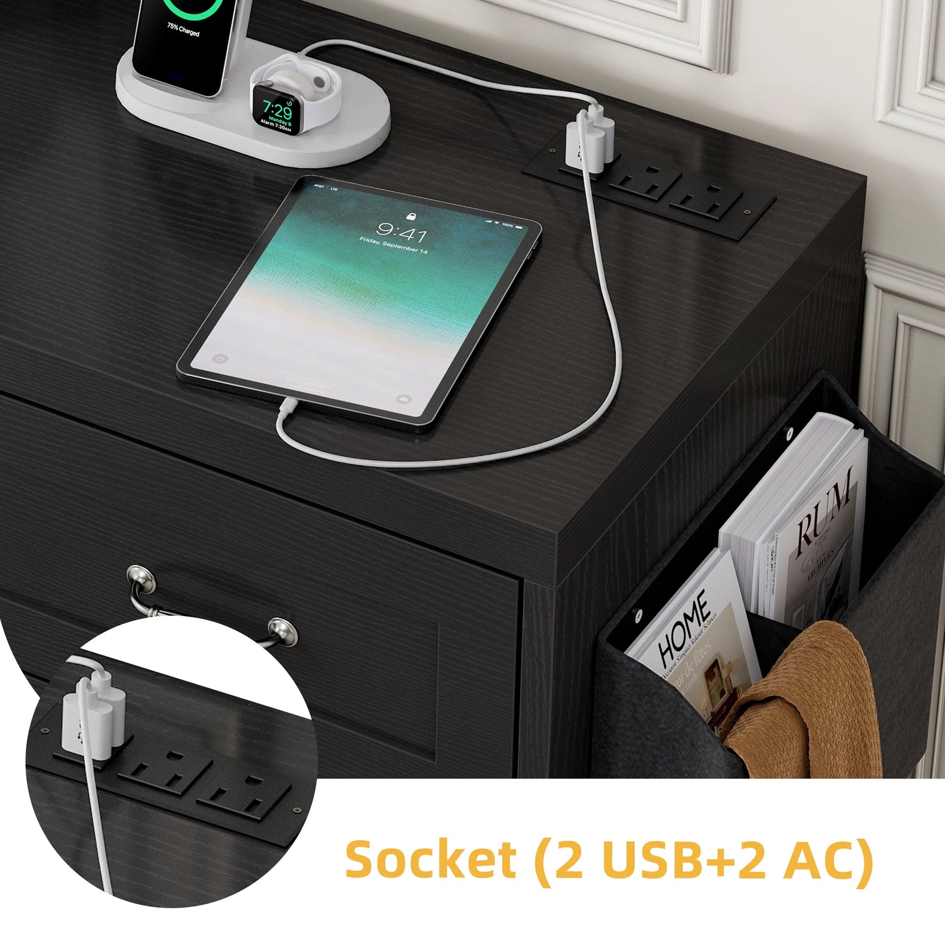 6 Drawer Dresser for Home Bedroom Wood Storage Cabinet Chest of Drawer Organizer Home Fusion