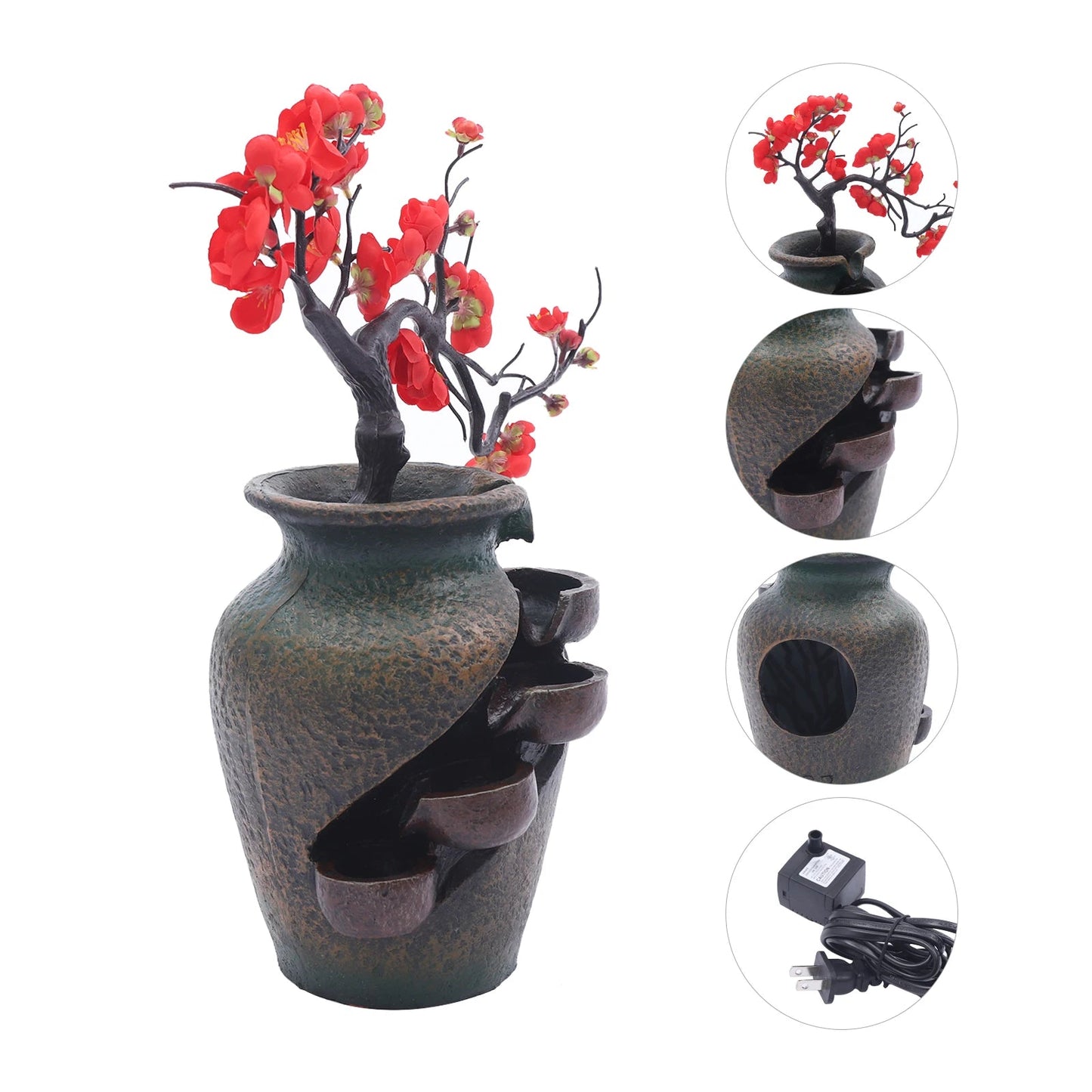 15.7" Vase Craft Indoor Tabletop Fountain, Desktop Flowing Water Waterfall for Company Home Room Flower Vase Decorations - Home Fusion