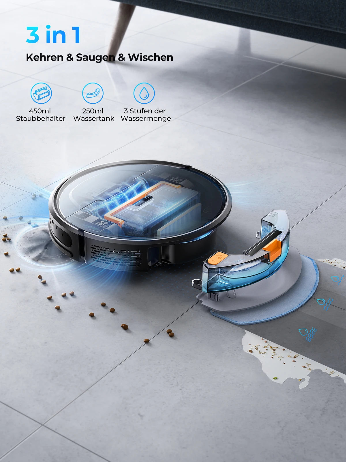 Laresar Robot Vacuum Cleaner Mop 6000Pa Wireless Smart APP Control Planned for Home Floor Washing Carpet Pet Hair Cleaning Home Fusion