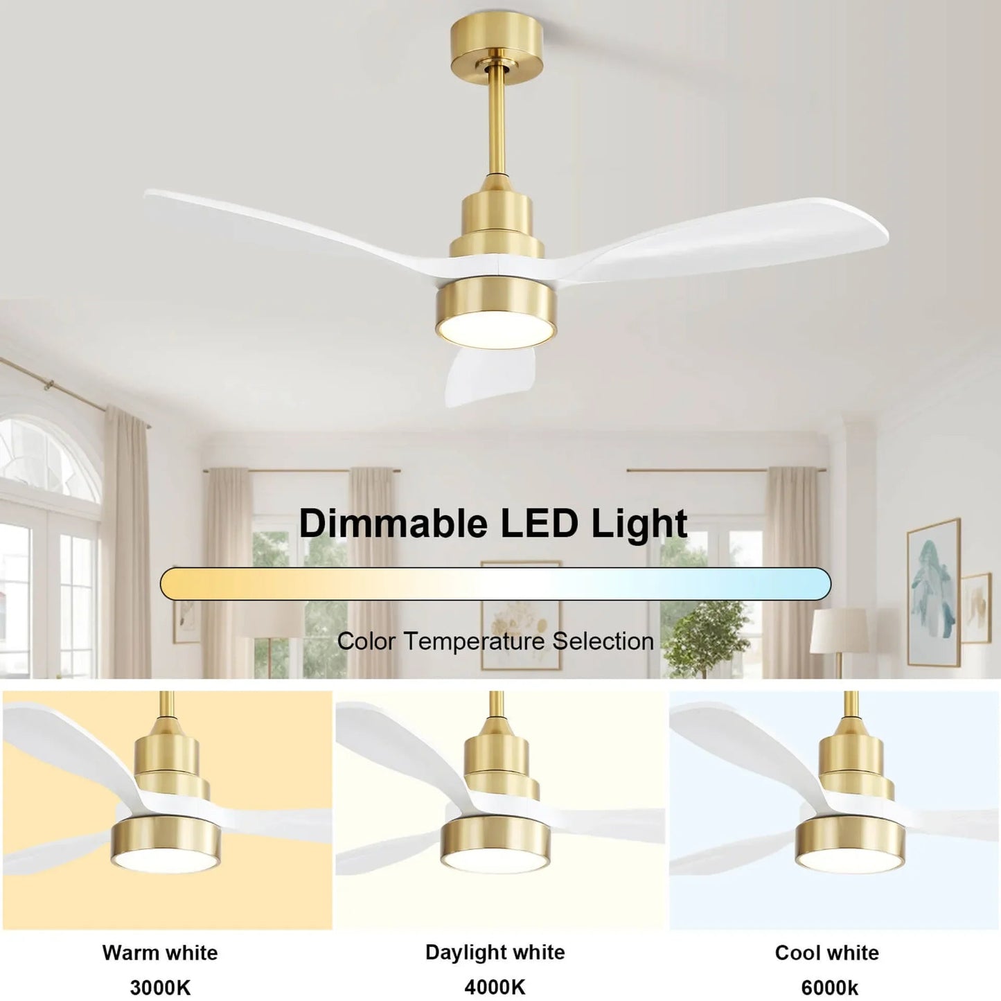 Sofucor Modern Economical 48-inch Ceiling Fan with LED Reversible DC 6-speed High wind and Remote control Home Fusion