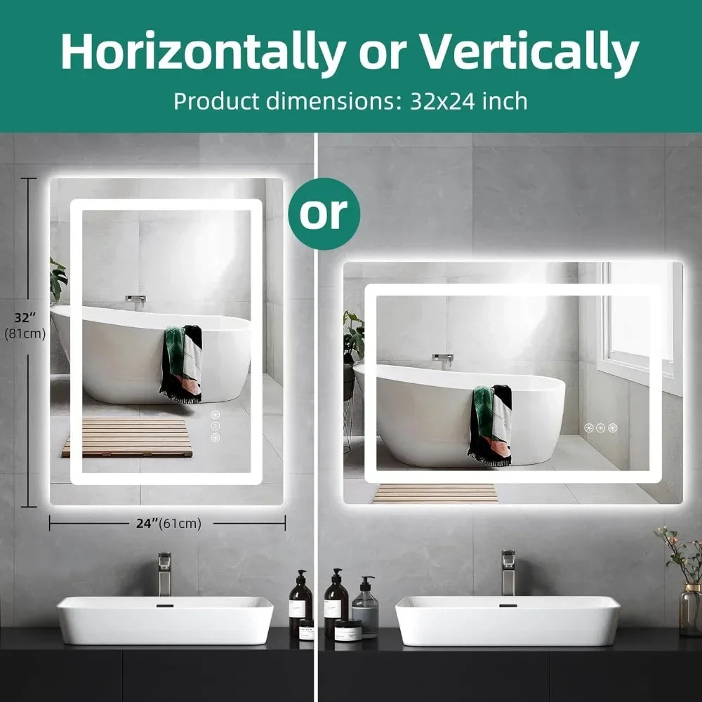 Mirror cabinet, bathroom vanity mirror, wall mirror with light, dimmable front and rear mirrors, double LED lights anti-fog Home Fusion