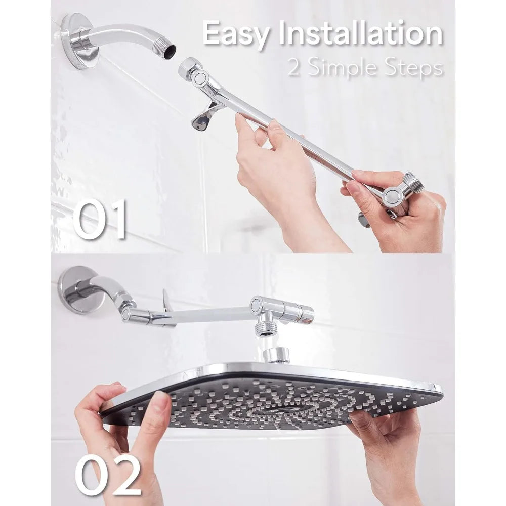 Rain Shower Head,12 Inch Large Rainfall Showerhead,,Adjustable High Pressure Waterfall Rain Fall Showerheads Home Fusion