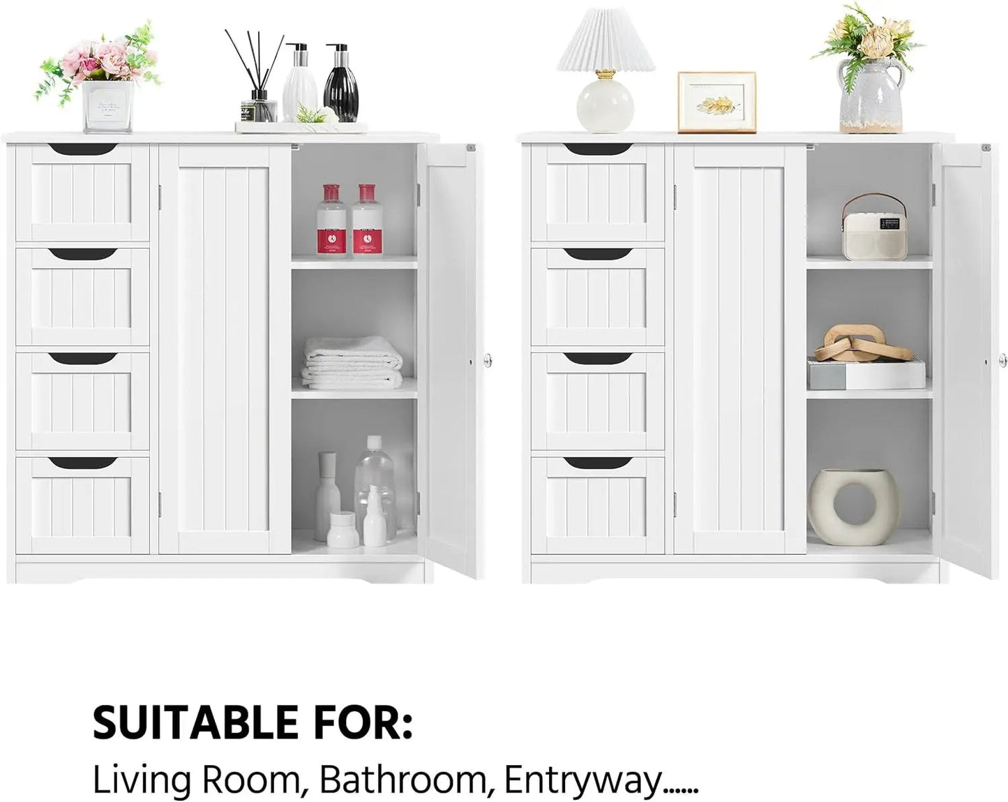 Wooden bathroom cabinet with 4 drawers and double doors, bathroom furniture and home decoration, white Home Fusion