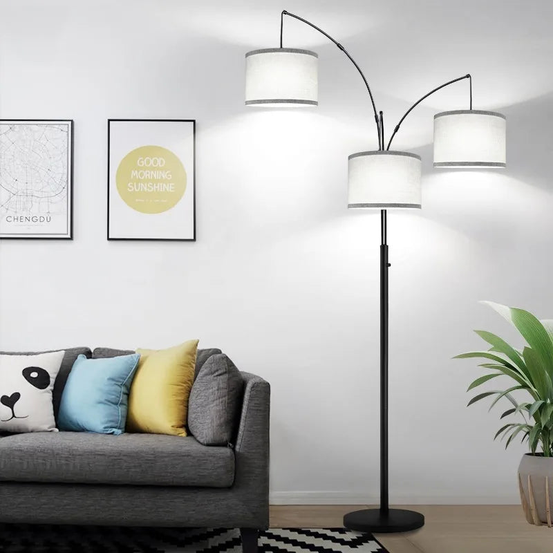 3 Lights Arc Floor Lamps for Living Room. Home Fusion