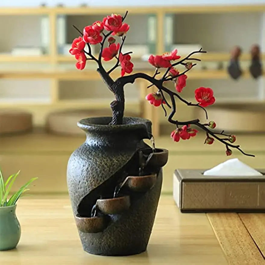 15.7" Vase Craft Indoor Tabletop Fountain, Desktop Flowing Water Waterfall for Company Home Room Flower Vase Decorations Home Fusion