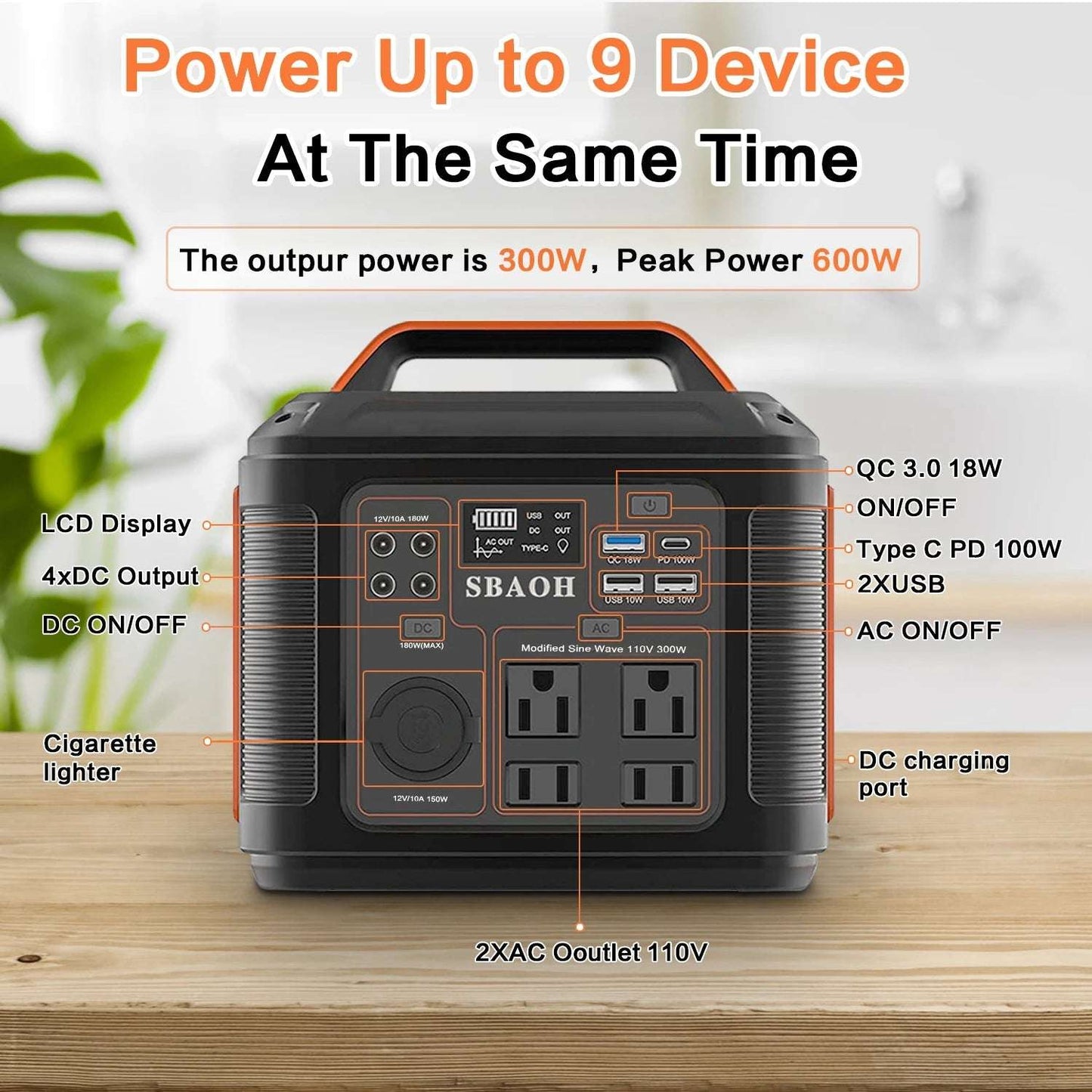 Portable Power Station, 300W 296Wh Solar Generator Quick Charge / 110V AC Outlets/DC Ports and LED Flashlight, Lithium Battery B Home Fusion