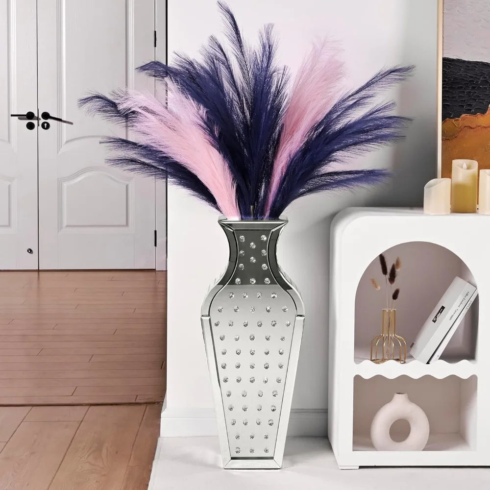 Silver Crystal Decorative Tall Vases for Floor Decor, Luxury Centerpiece for Home, Living Home Fusion