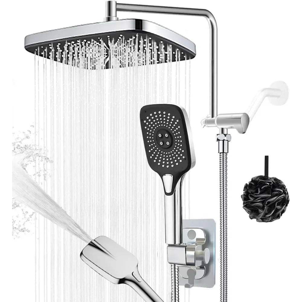 12 Inch Shower Head with Handheld Spray, 4 Sets of High-pressure Shower Heads with Handheld Spray Home Fusion