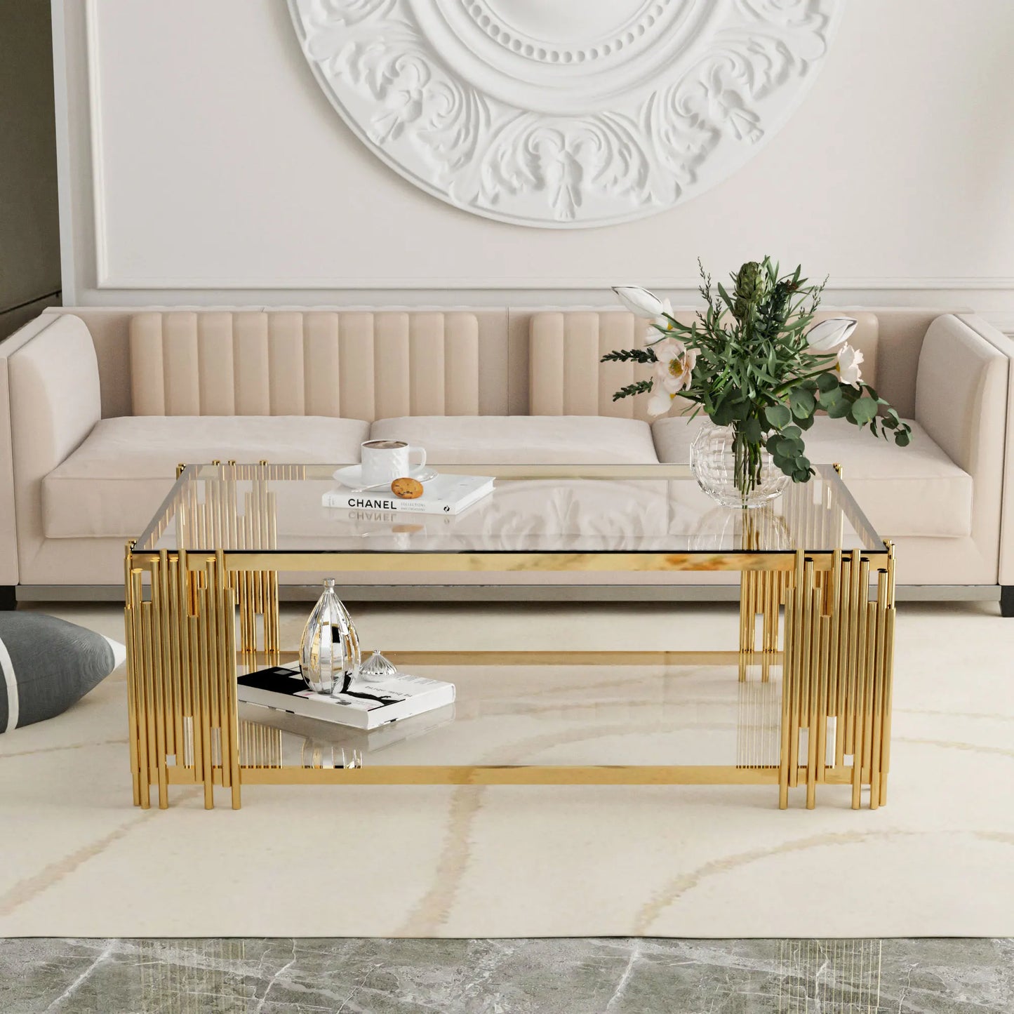 Rectangle Glass Coffee Table for Living Room.
