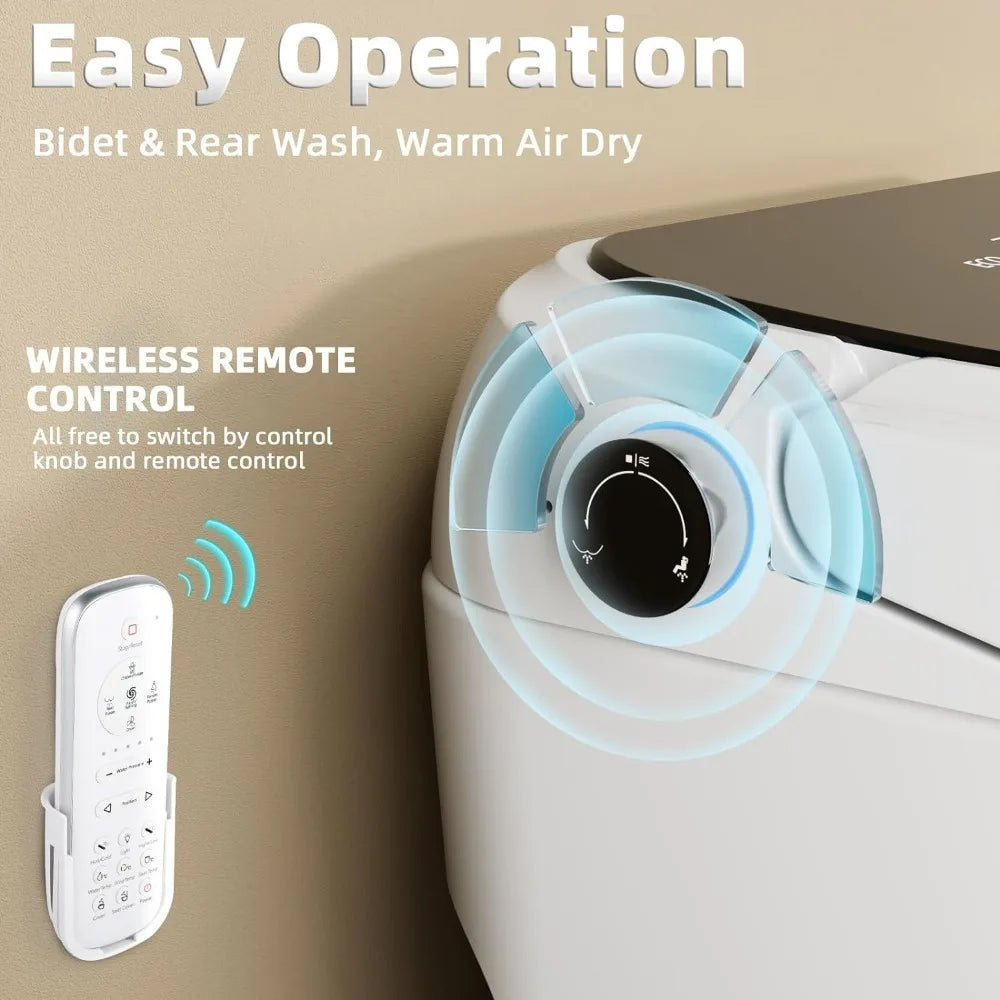 Smart Toilet, Tankless Toilet with Extended Seat, Heated Seat, Warm Water Toilet, Auto Flush, One Piece Toilets for Bathroom Home Fusion