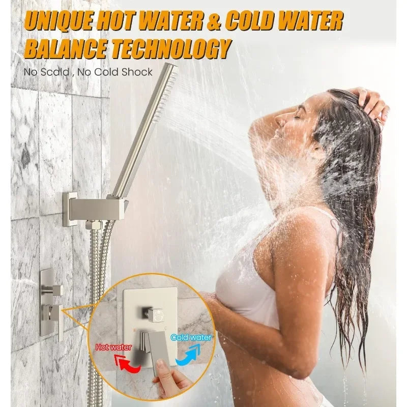 EMBATHER Shower System with Tub Spout,10 Inches Tub Shower Faucet Set For Bathroom,High Pressure Rain Shower with Handheld Spray Home Fusion