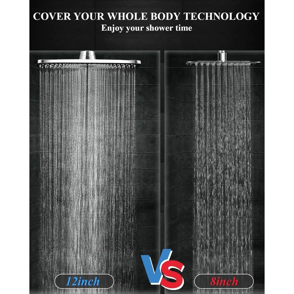 Rain Shower Head,12 Inch Large Rainfall Showerhead,,Adjustable High Pressure Waterfall Rain Fall Showerheads Home Fusion