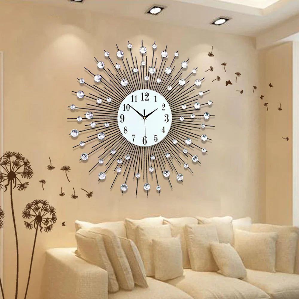 3D Crystal Wall Clock Modern Luxury Diamond Dispersion Silver Design Clock Creative Home Decor for Living Room Home Fusion