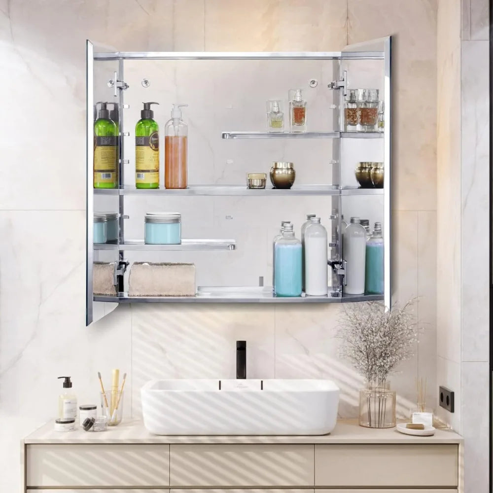 Bathroom mirror cabinet, surface mounted and embedded wall cabinet, 23.6 x 25.6 inch bathroom wall cabinet Home Fusion