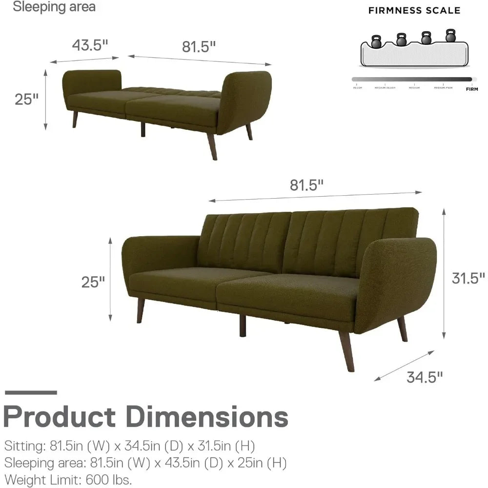 living room Sofa Futon - Premium Upholstery and Wooden Legs - Green couch sofas Home Fusion