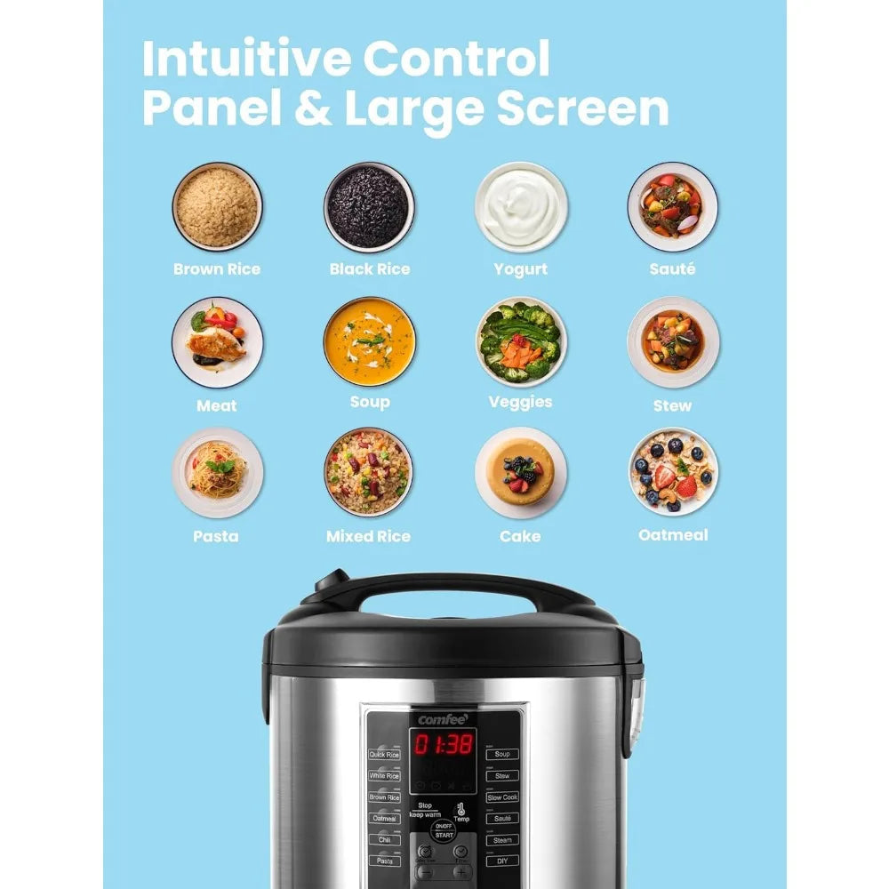 Rice Cooker 10 cup uncooked, Food Steamer, Stewpot, 12 Cooking Programs, Multi Cooker Large Capacity 5.2Qt, 24 Hours Preset Home Fusion