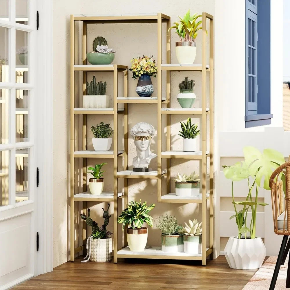 Home Decorations 6 Tier Gold Bookshelf Home Decor Items 71” Tall Modern Free Standing Bookshelf With 12 Shelf Bookcase Room Wall Home Fusion