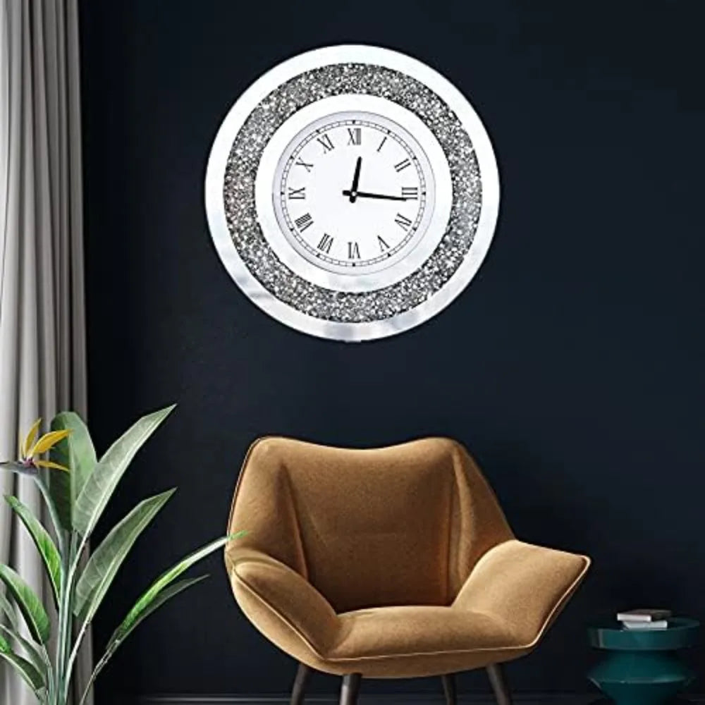 Wall Decororation Crystal Sparkling Diamond Mirror Large Wall Clock for Wall Decoration Living Room Decoration Home Decor Clocks Home Fusion
