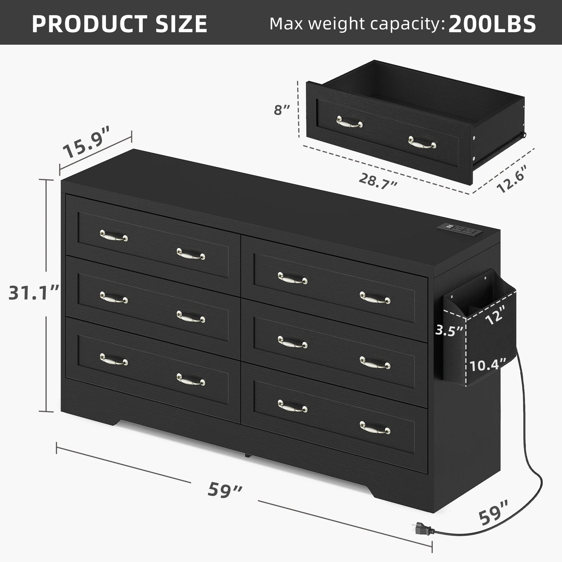 6 Drawer Dresser for Home Bedroom Wood Storage Cabinet Chest of Drawer Organizer Home Fusion