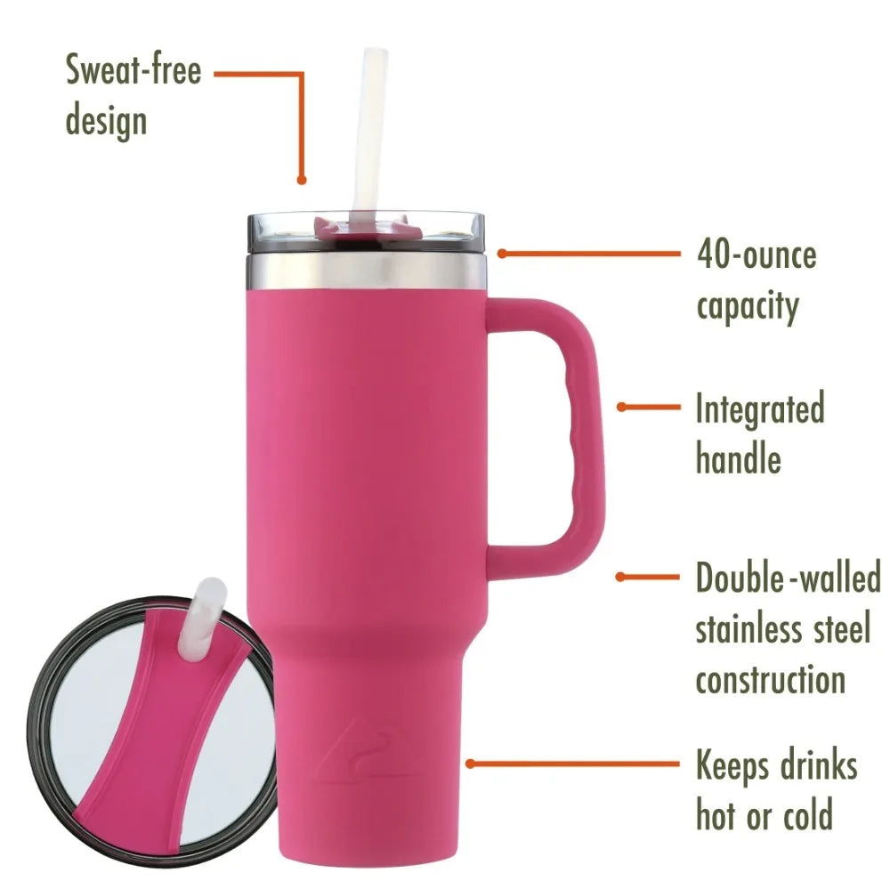 40 Oz Vacuumr-Insulated Stainless-Steel Tumble with Handle Hot Pink Double-walled Stainless-steel Construction Home Fusion