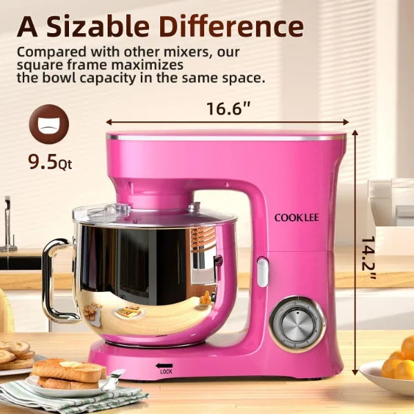 COOKLEE Stand Mixer, 9.5 Qt. 660W 10-Speed Electric Kitchen Mixer with Dishwasher-Safe Dough Hooks, Flat Beaters Home Fusion