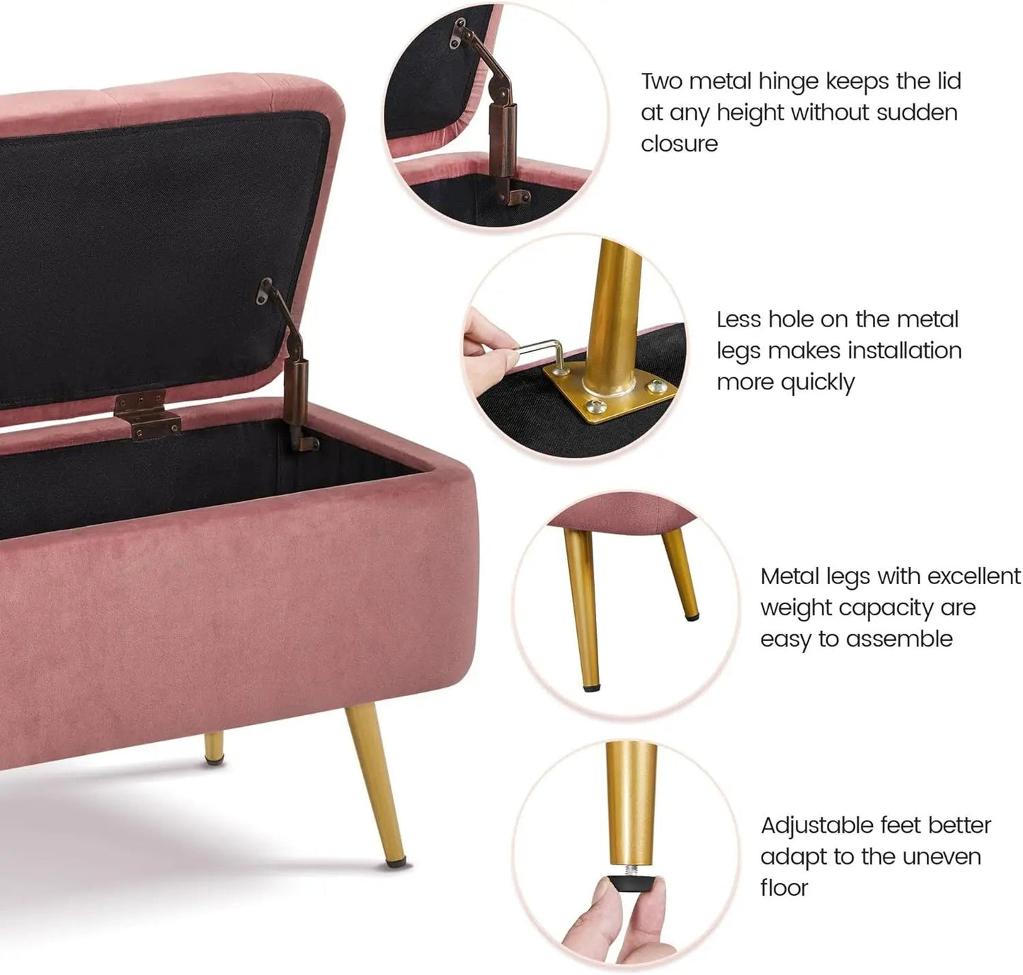 Yaheetech Ottoman 42 In Storage Bench with Storage Folding Polyester Boucle Bench Foot Stool Bench Hinged Stool Footstool Home Fusion