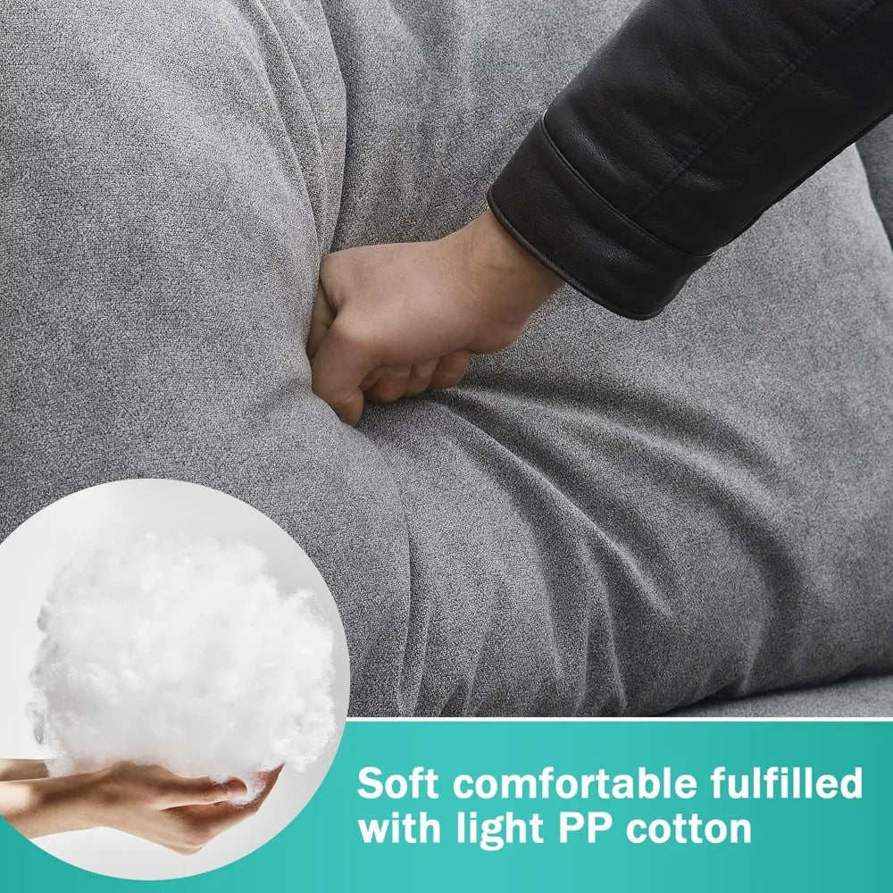 L-Shaped Sectional Sofa Couch with 3 Pillows, Modern Upholstered Living Room Furniture Sets for Apartment Office Dorm, Grey Home Fusion