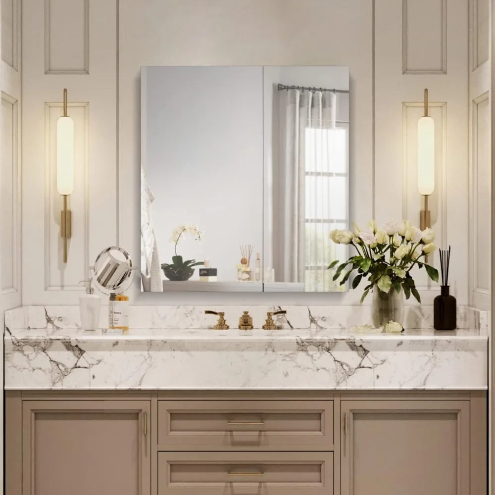 Bathroom mirror cabinet, surface mounted and embedded wall cabinet, 23.6 x 25.6 inch bathroom wall cabinet Home Fusion