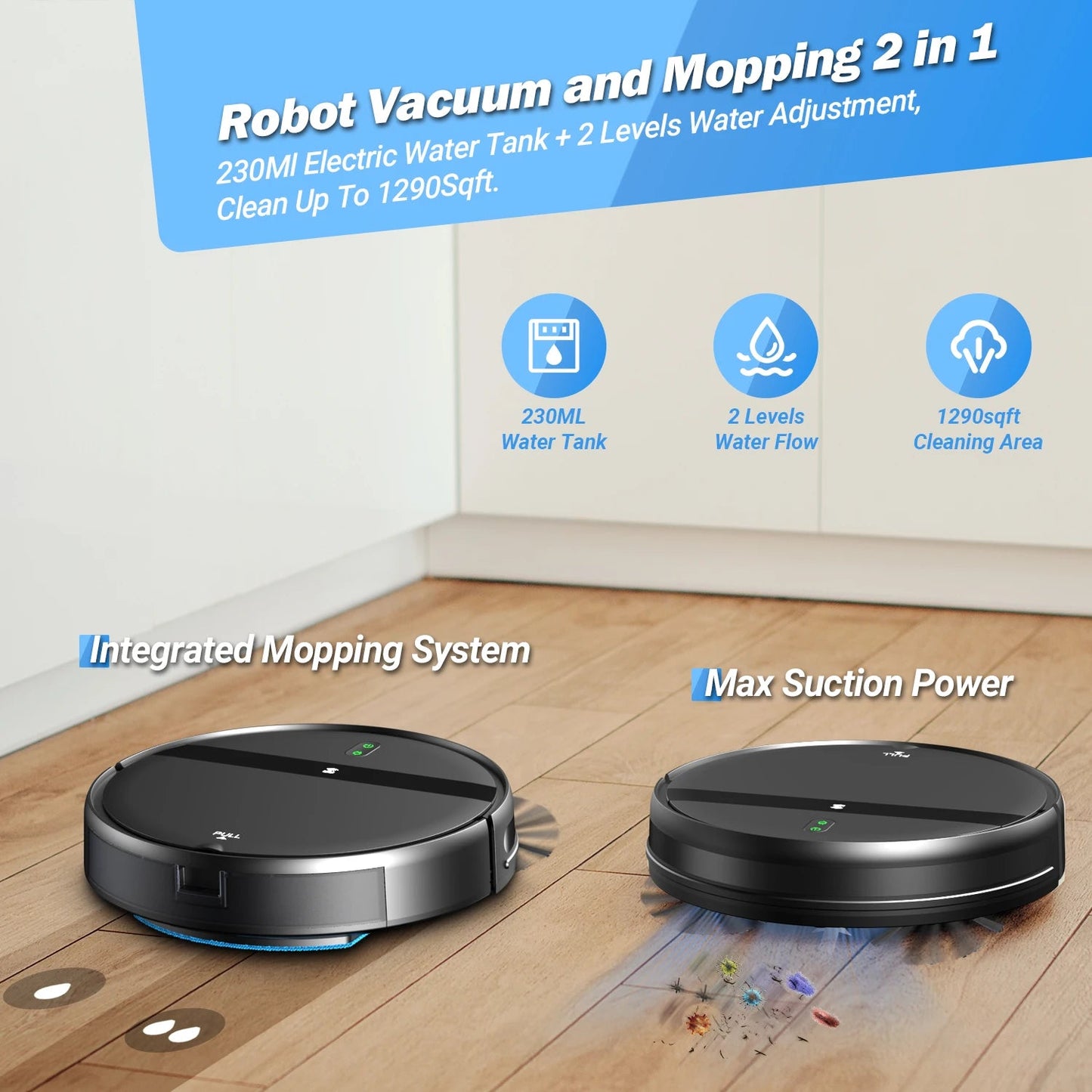 GOOVI G20 Robot Vacuum Cleaner 1400Pa Strong Suction 2500mAh Battery 3in1 Mopping Sweeping Suction Smart Home Support Wifi/alexa Home Fusion