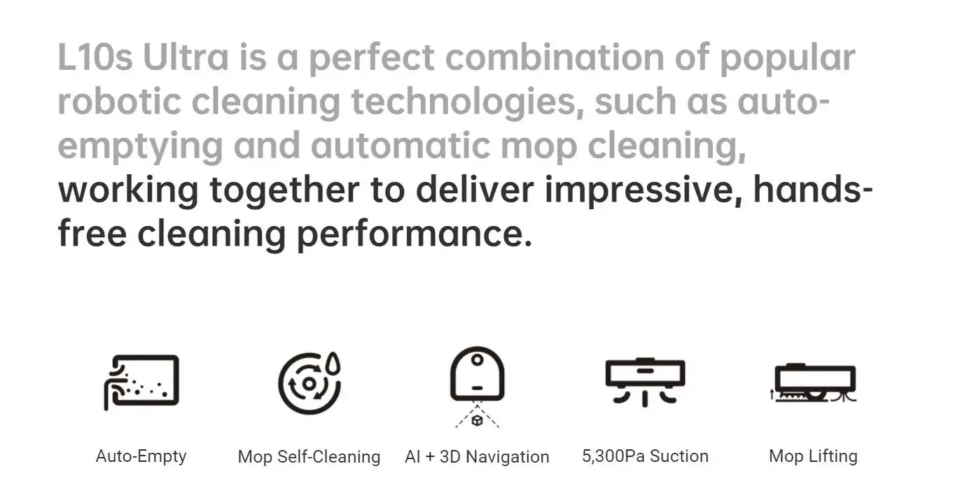 Global Dreame L10s Ultra Robot Vacuum and Mop Combo Auto Mop Cleaning.