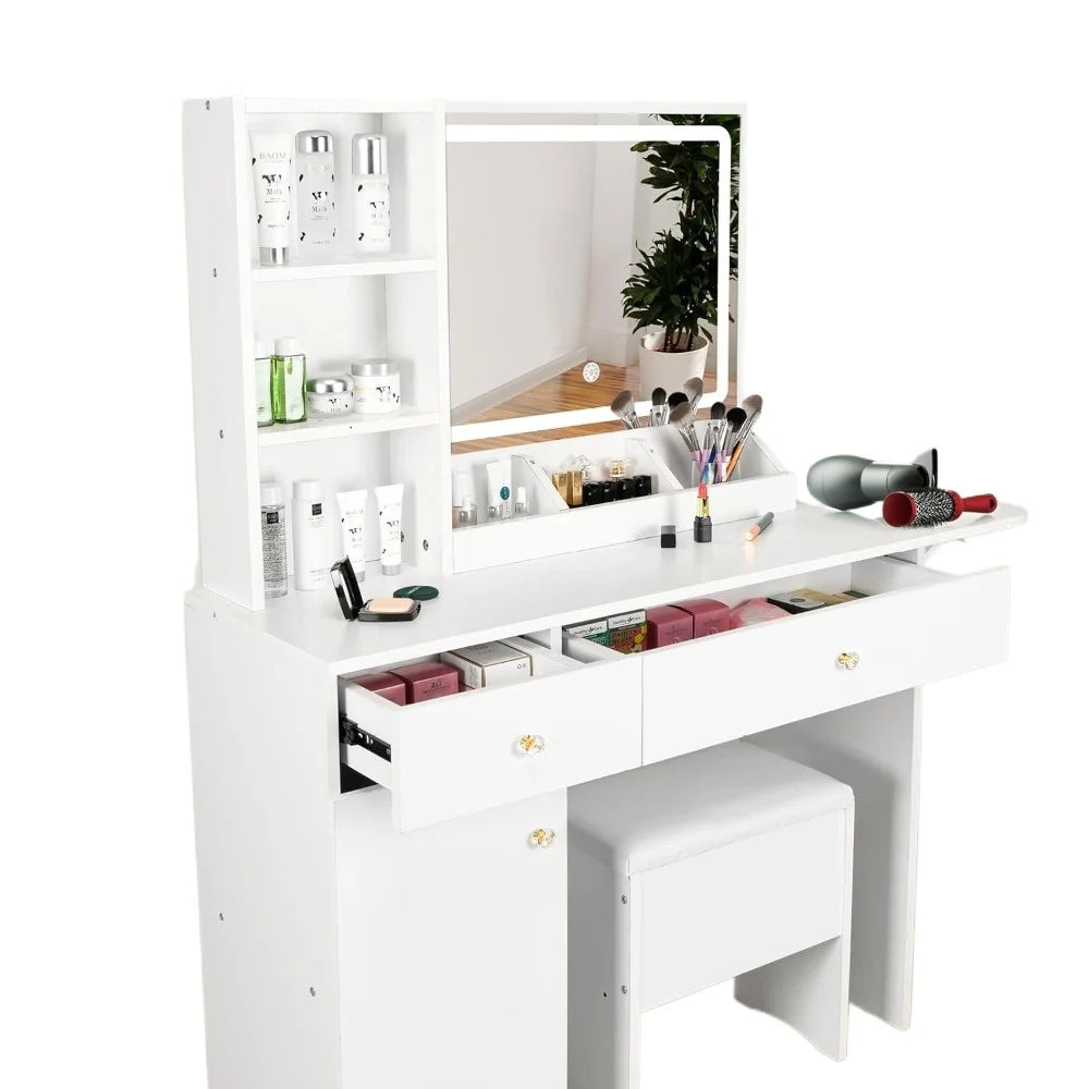 Dressing table with lights and mirrors,2drawers and a storage stool,3 lighting modes,for bedroom and bathroom use15.7Dx44Wx55.1H Home Fusion Dressing table with lights and mirrors,2drawers and a storage stool,3 lighting modes,for bedroom and bathroom use15.7Dx44Wx55.1H 076823-f9.myshopify.com